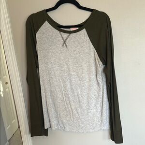 Olive and Gray Long Sleeve Women's Top